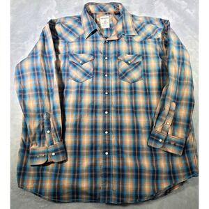 Panhandle Slim Rough Stock Shirt Mens XXL Orange Teal Plaid Pearl Snap Western
